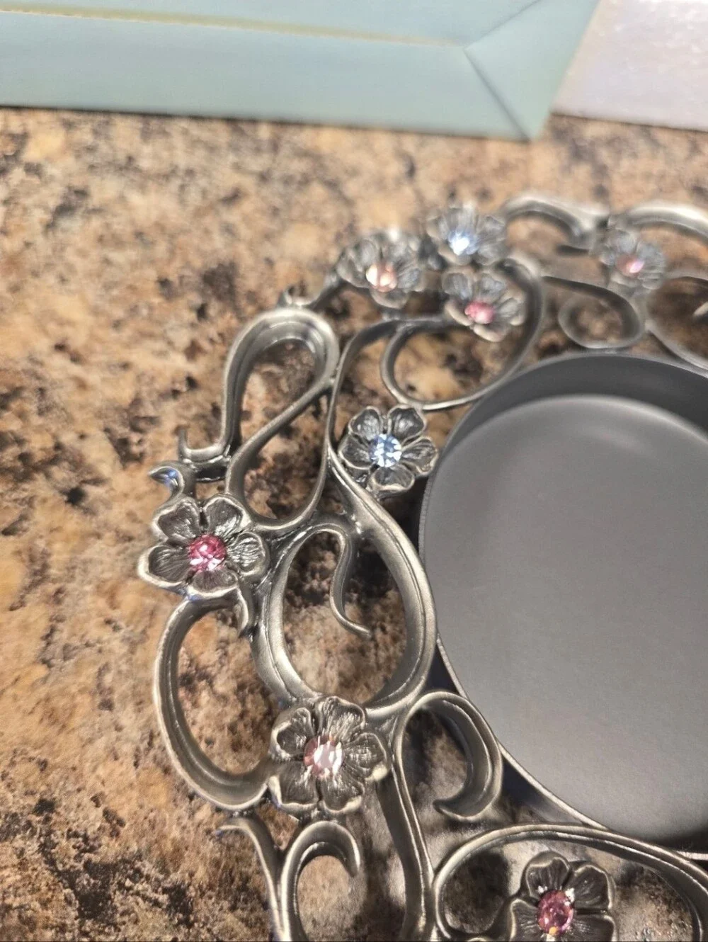 Floral Crystal Accent Candle Holder - Silver